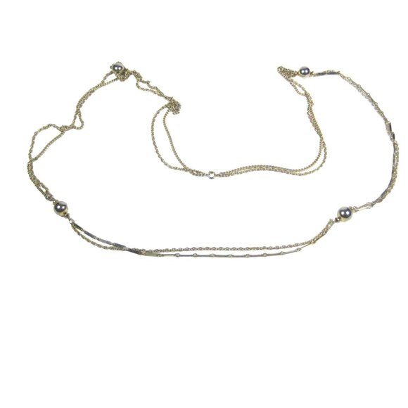Multi Strand Floating Necklace Goldtone Chain 52 inch Vintage Station Beads WEAR - Picture 10 of 10